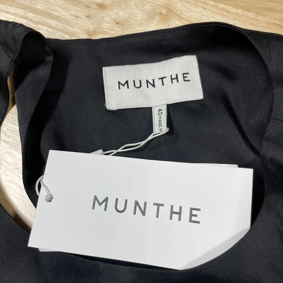 Munthe NWT Villima Dress Black Lightweight Charmeuse Pleated Skirt Ruffle Sz 10 - Picture 5 of 14